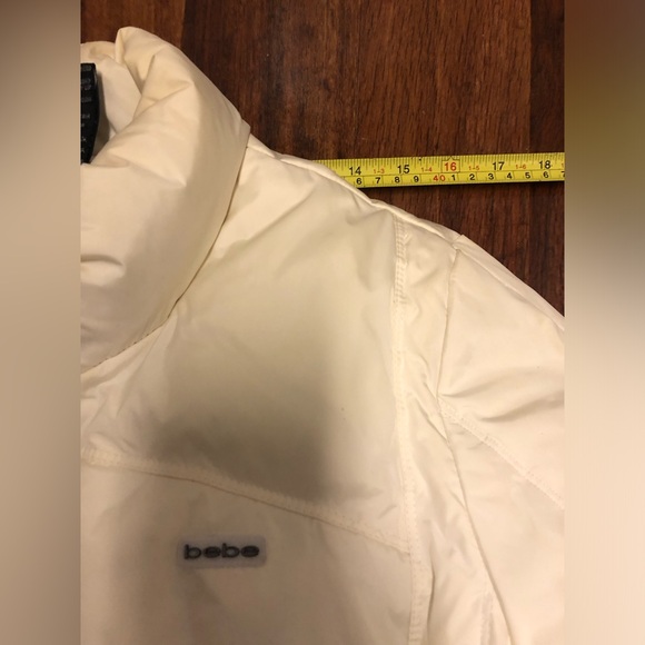 EUC Y2K Bebe crisp white fitted down puffer jacket with silver lining. - Picture 14 of 15